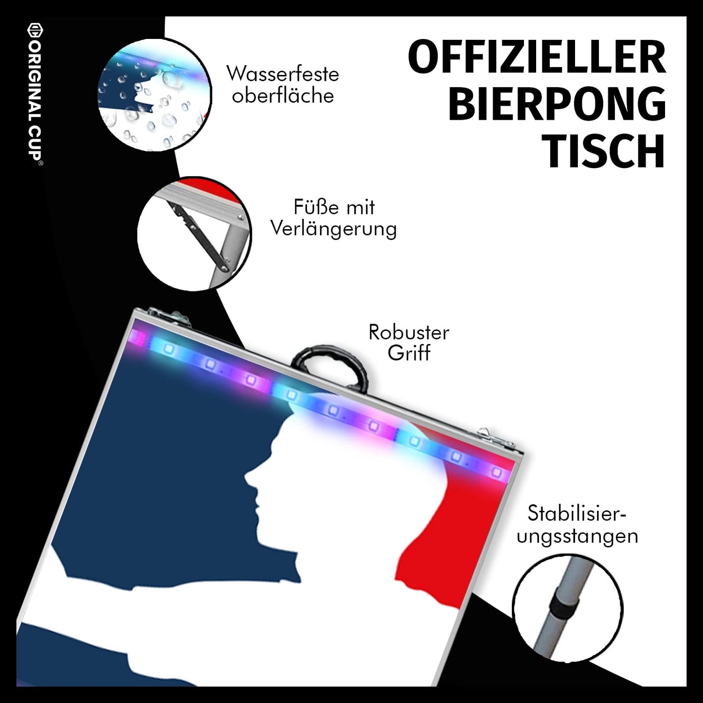 Offizieller Beer Pong Tisch mit LED Beleuchtung